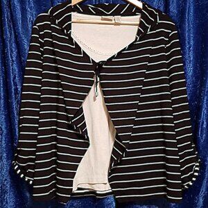 Zenergy by Chicos black & white striped open front cardigan size 2